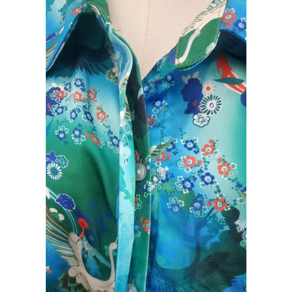 Misa Hylton x INC Japanese Crane Kimono Style Button Up Camp Shirt Cropped XXXL - Picture 8 of 11